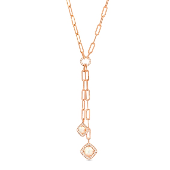 Lab-Created Opal and White Lab-Created Sapphire Double Chain Necklace in Sterling Silver with 14K Rose Gold Plate â 17"