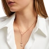 Thumbnail Image 2 of Lab-Created Opal and White Lab-Created Sapphire Double Chain Necklace in Sterling Silver with 14K Rose Gold Plate – 17"
