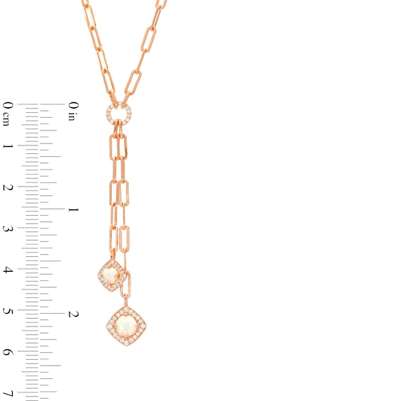 Lab-Created Opal and White Lab-Created Sapphire Double Chain Necklace in Sterling Silver with 14K Rose Gold Plate â 17"