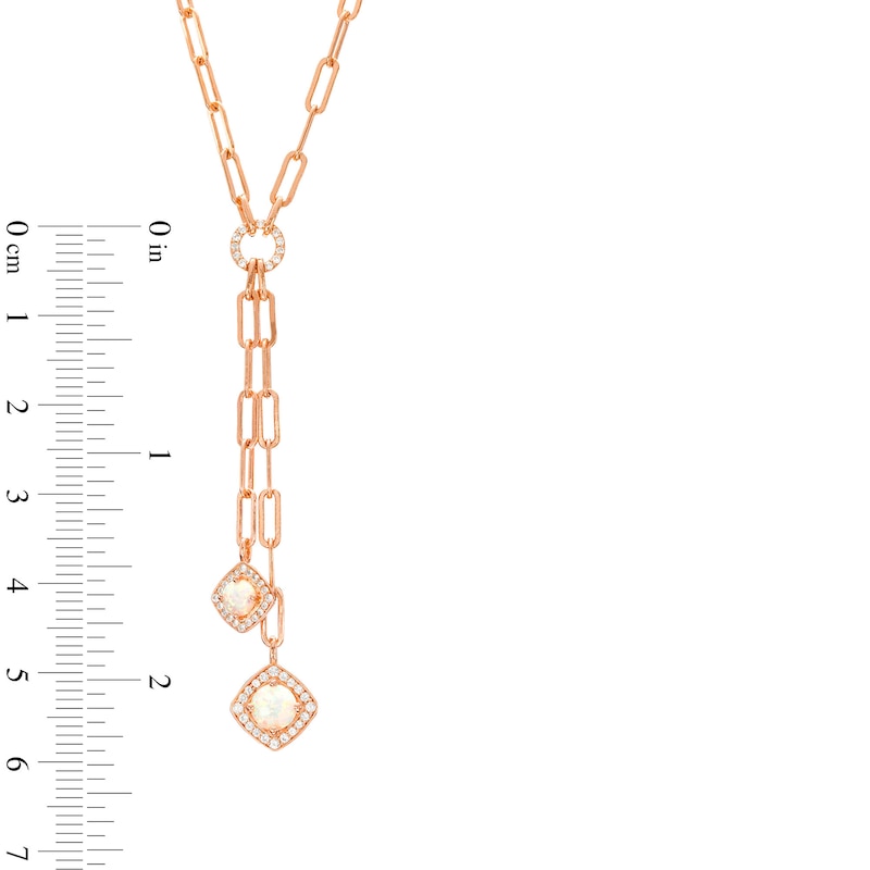 Main Image 3 of Lab-Created Opal and White Lab-Created Sapphire Double Chain Necklace in Sterling Silver with 14K Rose Gold Plate – 17"