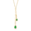 Thumbnail Image 1 of Pear-Shaped Lab-Created Emerald and White Lab-Created Sapphire Necklace in Sterling Silver with 14K Gold Plate – 17"