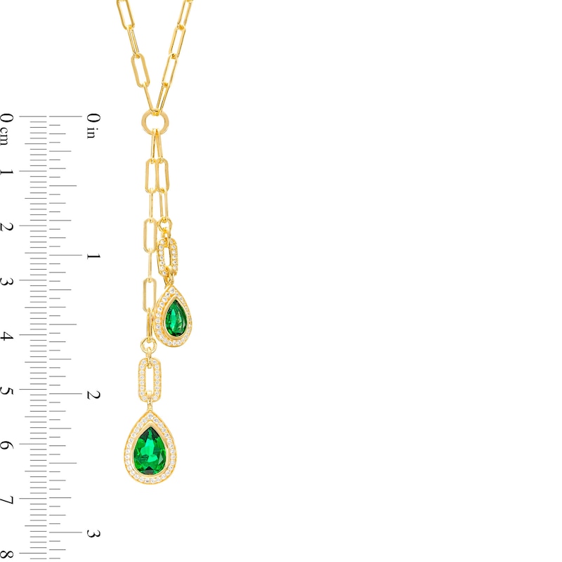 Main Image 3 of Pear-Shaped Lab-Created Emerald and White Lab-Created Sapphire Necklace in Sterling Silver with 14K Gold Plate – 17"