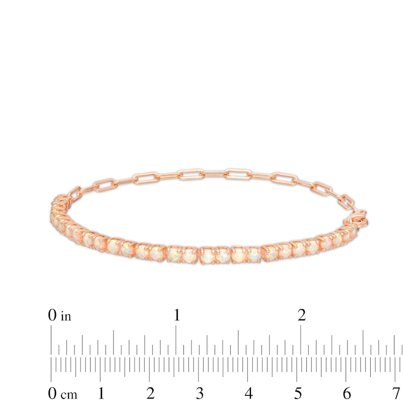 Main Image 4 of 3.0mm Lab-Created Opal Line Bracelet in Sterling Silver with 14K Rose Gold Plate