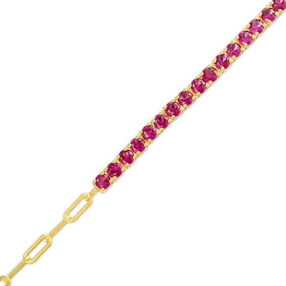3.0mm Lab-Created Ruby Line Bracelet in Sterling Silver with 14K Gold Plate
