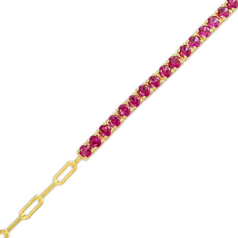 Main Image 1 of 3.0mm Lab-Created Ruby Line Bracelet in Sterling Silver with 14K Gold Plate