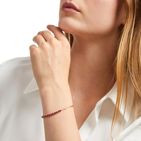 3.0mm Lab-Created Ruby Line Bracelet in Sterling Silver with 14K Gold Plate