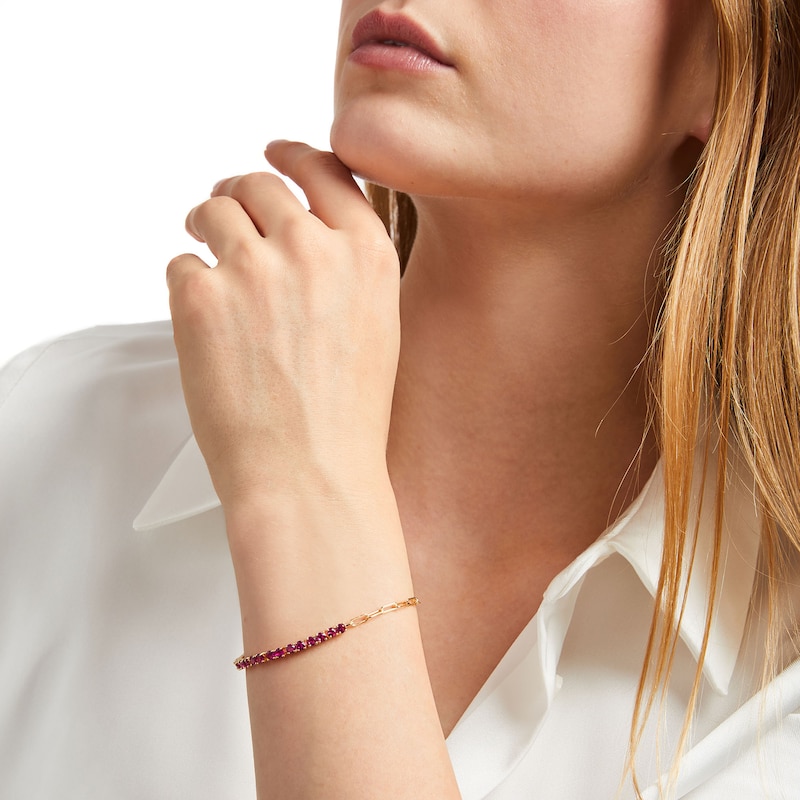 Main Image 2 of 3.0mm Lab-Created Ruby Line Bracelet in Sterling Silver with 14K Gold Plate