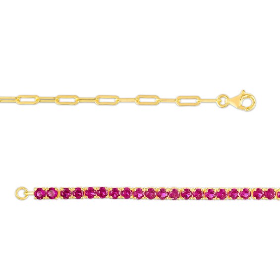 3.0mm Lab-Created Ruby Line Bracelet in Sterling Silver with 14K Gold Plate