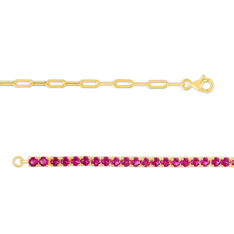 Main Image 3 of 3.0mm Lab-Created Ruby Line Bracelet in Sterling Silver with 14K Gold Plate