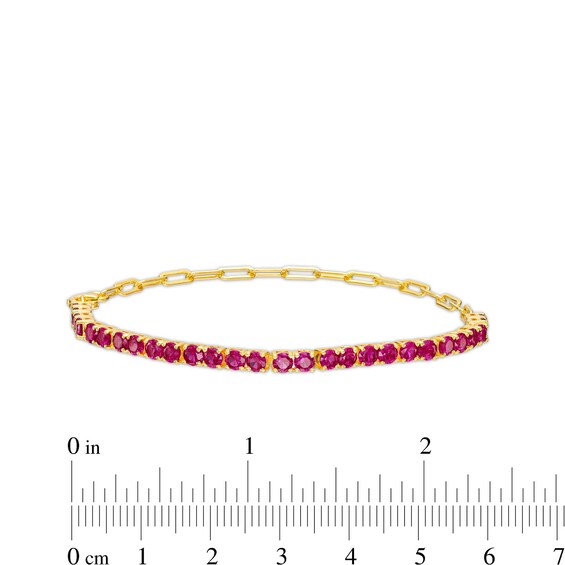 3.0mm Lab-Created Ruby Line Bracelet in Sterling Silver with 14K Gold Plate
