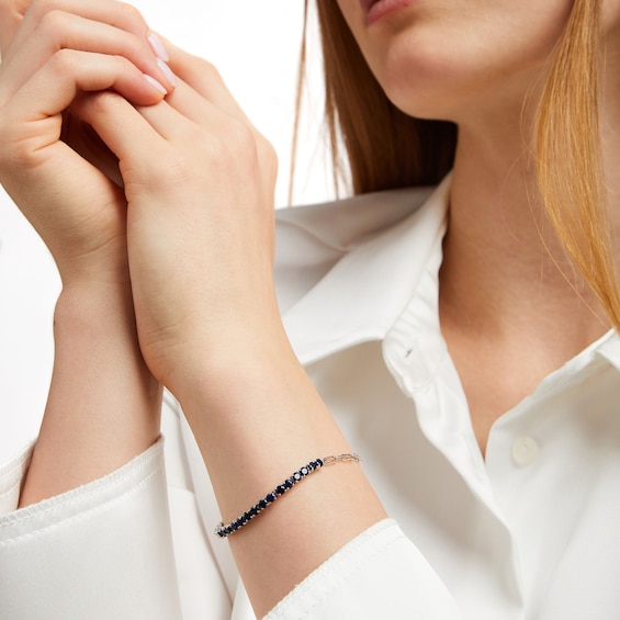 3.0mm Blue Lab-Created Sapphire Line Bracelet in Sterling Silver