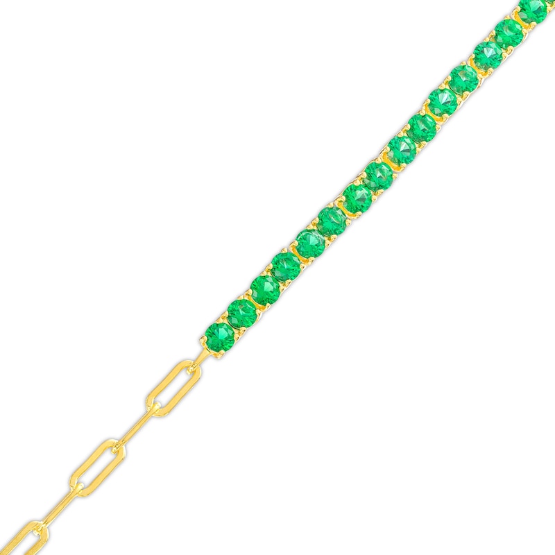 Main Image 1 of 3.0mm Lab-Created Emerald Line Bracelet in Sterling Silver with 14K Gold Plate