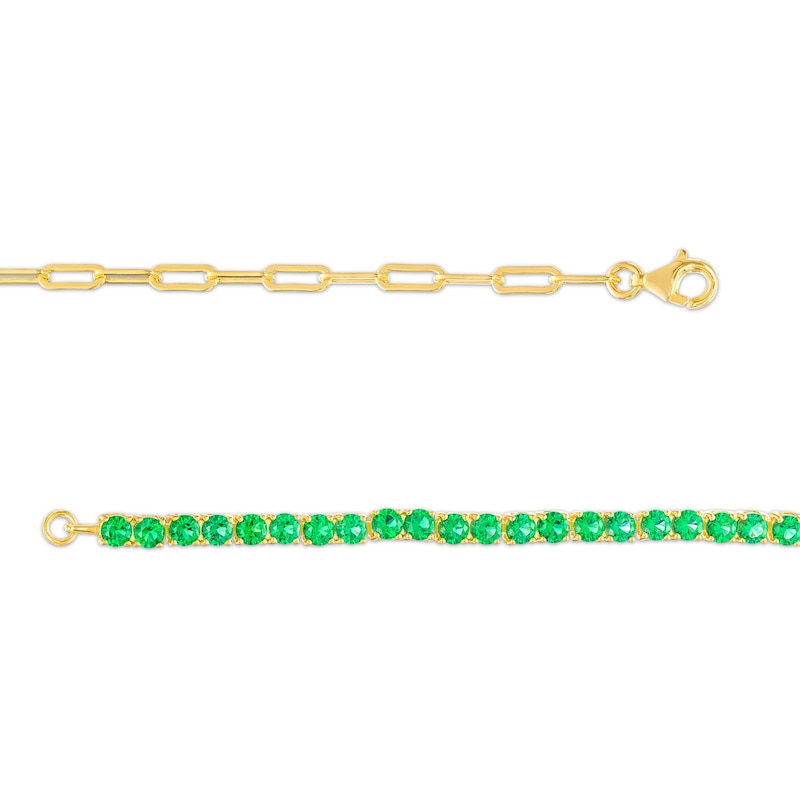 Main Image 3 of 3.0mm Lab-Created Emerald Line Bracelet in Sterling Silver with 14K Gold Plate
