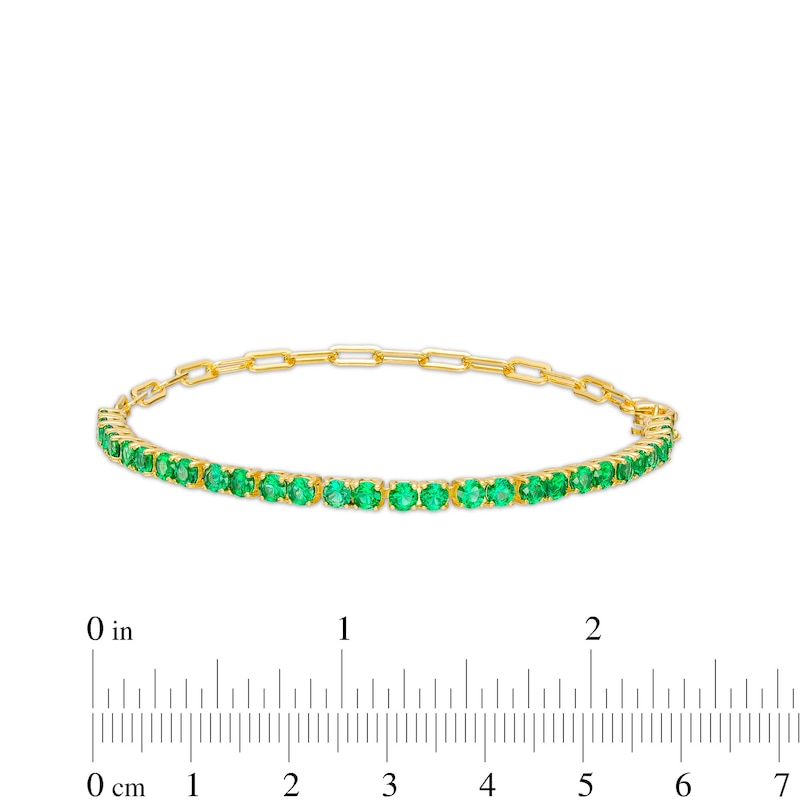 Main Image 4 of 3.0mm Lab-Created Emerald Line Bracelet in Sterling Silver with 14K Gold Plate