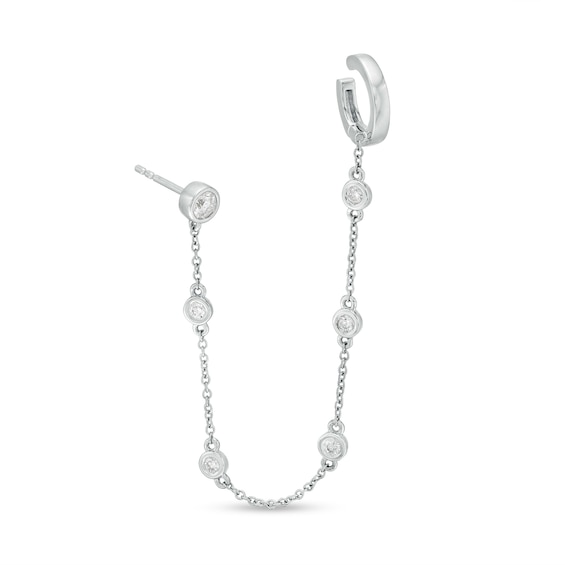1/3 CT. T.w. Diamond Six Stone Station and Cuff Chain Single Earring in 10K White Gold