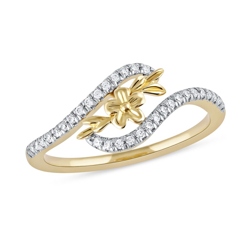 1/6 CT. T.W. Diamond Flower Curved Bypass Ring in 10K Gold