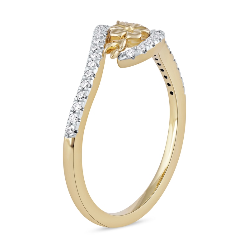 1/6 CT. T.W. Diamond Flower Curved Bypass Ring in 10K Gold
