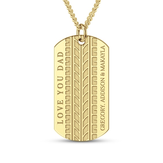 Men's Engravable Tire Tread Pattern Dog Tag Pendant (2 Lines)