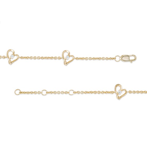 Two in Love 1/10 CT. T.w. Diamond Tilted Loop Heart Station Bracelet in 10K Gold â 7.5"