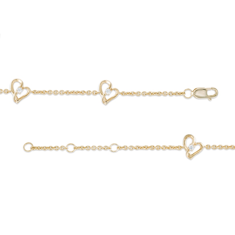 Main Image 3 of Two in Love 1/10 CT. T.W. Diamond Tilted Loop Heart Station Bracelet in 10K Gold – 7.5"