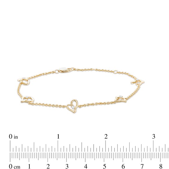 Two in Love 1/10 CT. T.w. Diamond Tilted Loop Heart Station Bracelet in 10K Gold â 7.5"