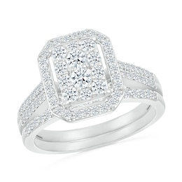 1 CT. T.W. Octagonal-Shaped Multi-Diamond Frame Bridal Set in 10K White Gold