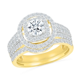 1-1/2 CT. T.W. Diamond Double Frame Triple Row Bridal Set in 10K Gold