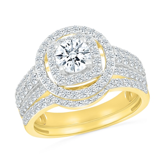 1-1/2 CT. T.w. Diamond Double Frame Triple Row Bridal Set in 10K Gold