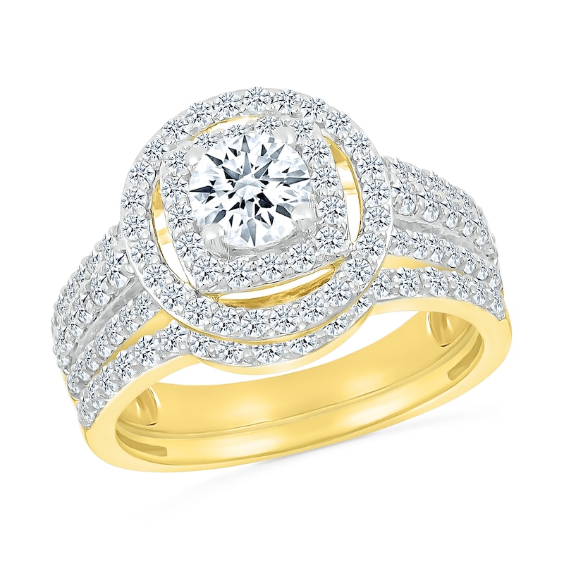 Main Image 1 of 1-1/2 CT. T.W. Diamond Double Frame Triple Row Bridal Set in 10K Gold
