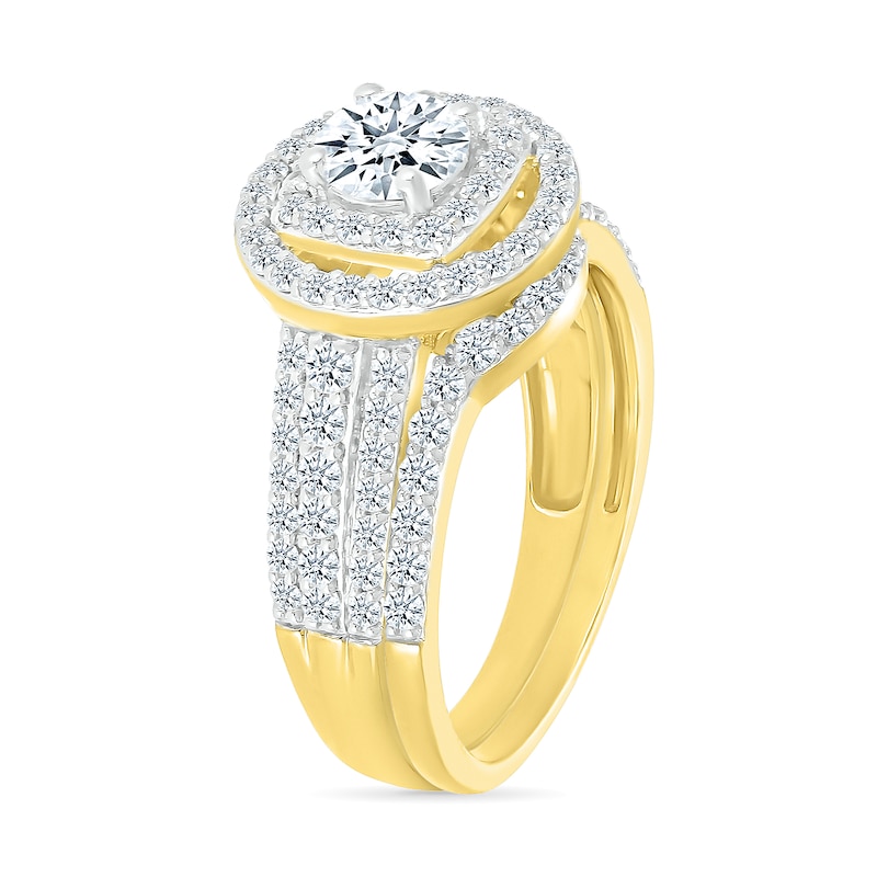 Main Image 2 of 1-1/2 CT. T.W. Diamond Double Frame Triple Row Bridal Set in 10K Gold