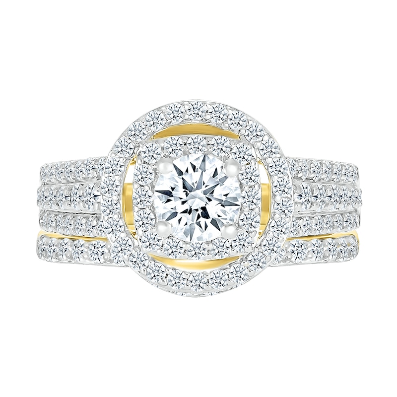 Main Image 3 of 1-1/2 CT. T.W. Diamond Double Frame Triple Row Bridal Set in 10K Gold