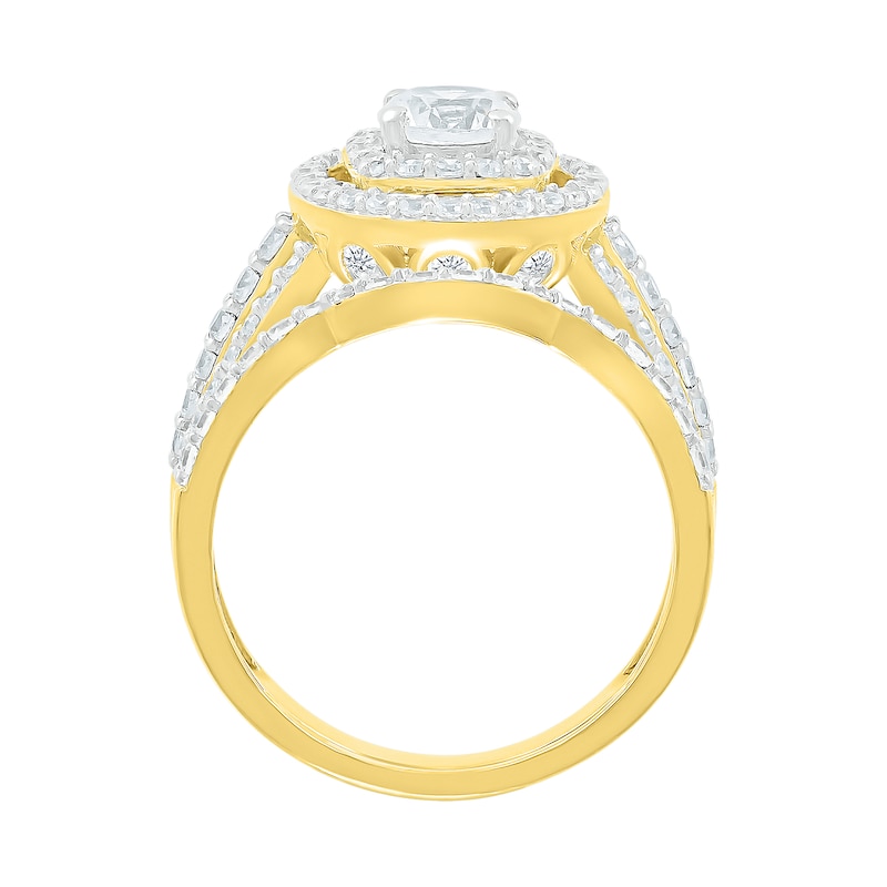 Main Image 4 of 1-1/2 CT. T.W. Diamond Double Frame Triple Row Bridal Set in 10K Gold