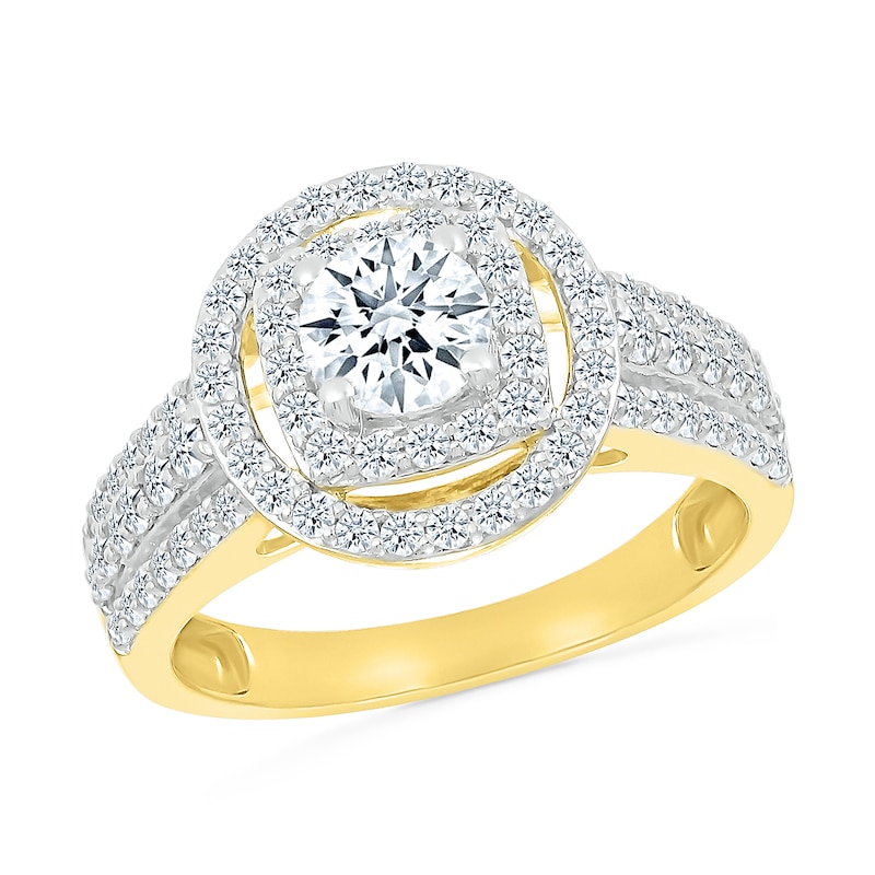 Main Image 5 of 1-1/2 CT. T.W. Diamond Double Frame Triple Row Bridal Set in 10K Gold