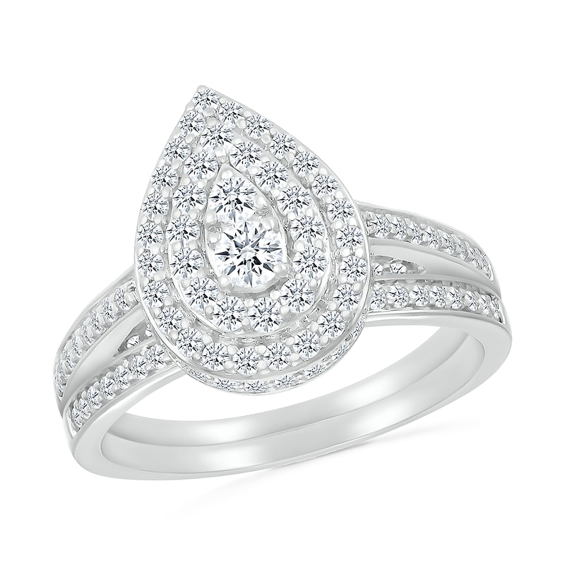 Main Image 1 of 1 CT. T.W. Pear-Shaped Multi-Diamond Double Frame Bridal Set in 10K White Gold