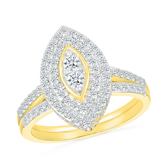 1 CT. T.w. Marquise-Shaped Multi-Diamond Double Frame Bridal Set in 10K Gold