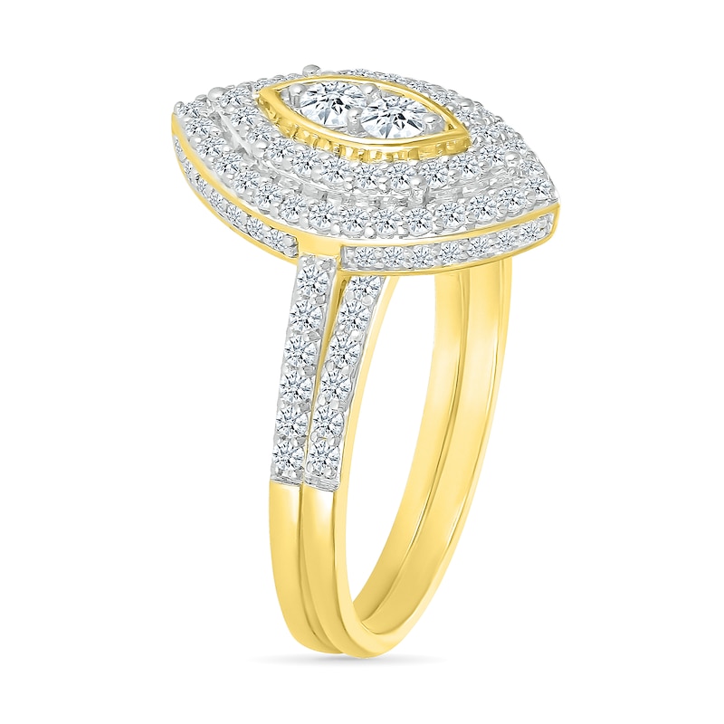 Main Image 2 of 1 CT. T.W. Marquise-Shaped Multi-Diamond Double Frame Bridal Set in 10K Gold