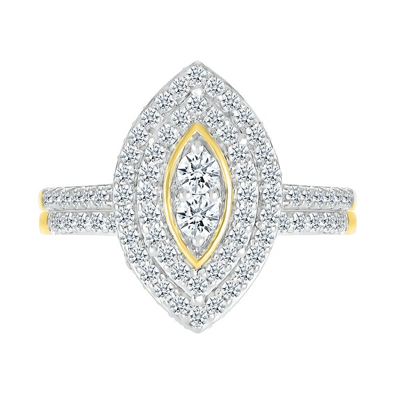 1 CT. T.w. Marquise-Shaped Multi-Diamond Double Frame Bridal Set in 10K Gold