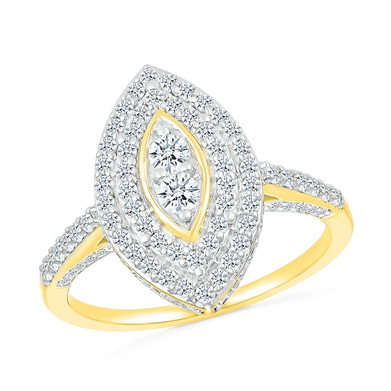 Main Image 5 of 1 CT. T.W. Marquise-Shaped Multi-Diamond Double Frame Bridal Set in 10K Gold