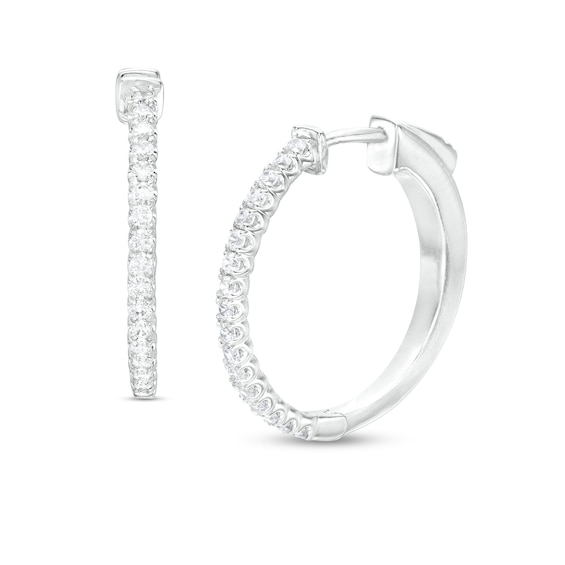 1/2 CT. T.w. Diamond Thin Hoop Earrings in 14K White Gold