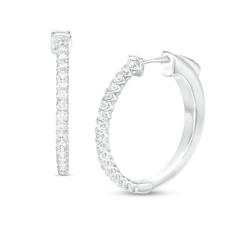 Main Image 1 of 1/2 CT. T.W. Diamond Thin Hoop Earrings in 14K White Gold