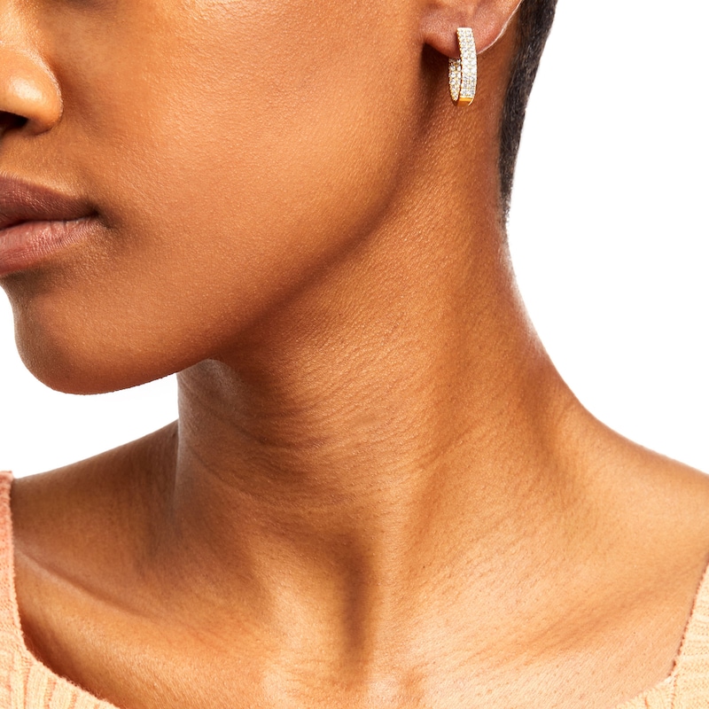 Main Image 2 of 1-1/2 CT. T.W. Diamond Double Row Inside-Out Hoop Earrings in 10K Gold