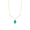 Thumbnail Image 1 of Oval Emerald and 1/15 CT. T.W. Diamond Chevron Necklace in 10K Gold – 17"