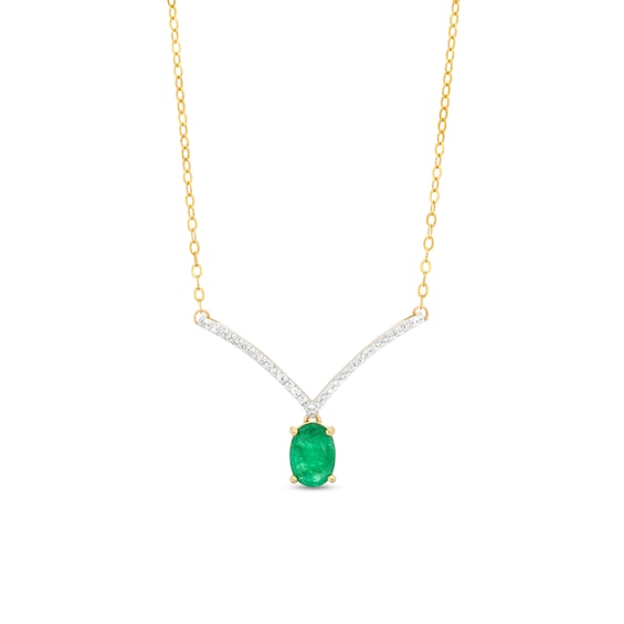 Oval Emerald and 1/15 CT. T.w. Diamond Chevron Necklace in 10K Gold â 17"