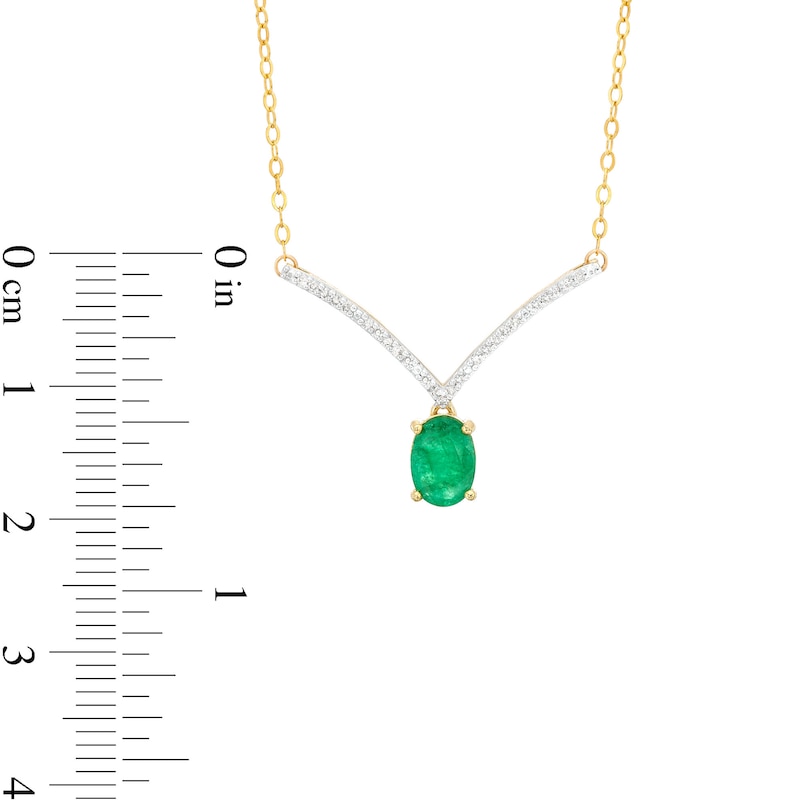 Main Image 3 of Oval Emerald and 1/15 CT. T.W. Diamond Chevron Necklace in 10K Gold – 17"
