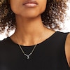 Thumbnail Image 2 of Oval Blue Sapphire and 1/15 CT. T.W. Diamond Chevron Necklace in 10K Gold – 17"