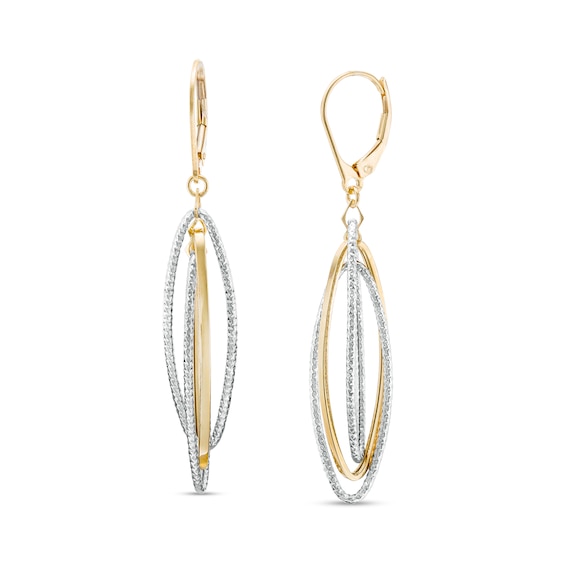 Oro Diamante⢠Diamond-Cut Layered Elongated Oval Drop Earrings in 14K Two-Tone Gold