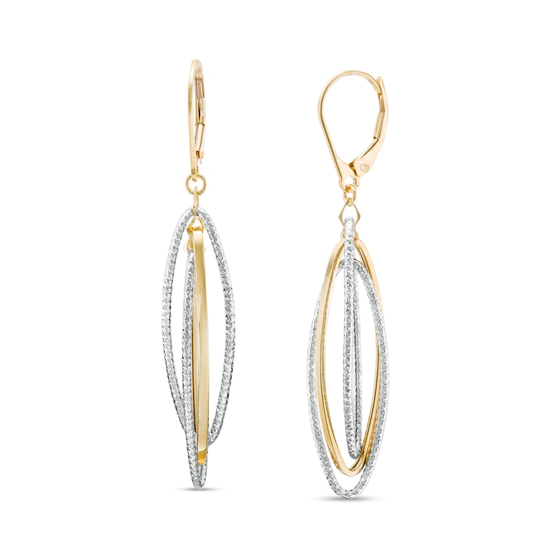 Oro Diamante Diamond-Cut Layered Elongated Oval Drop Earrings in 14K Two-Tone Gold