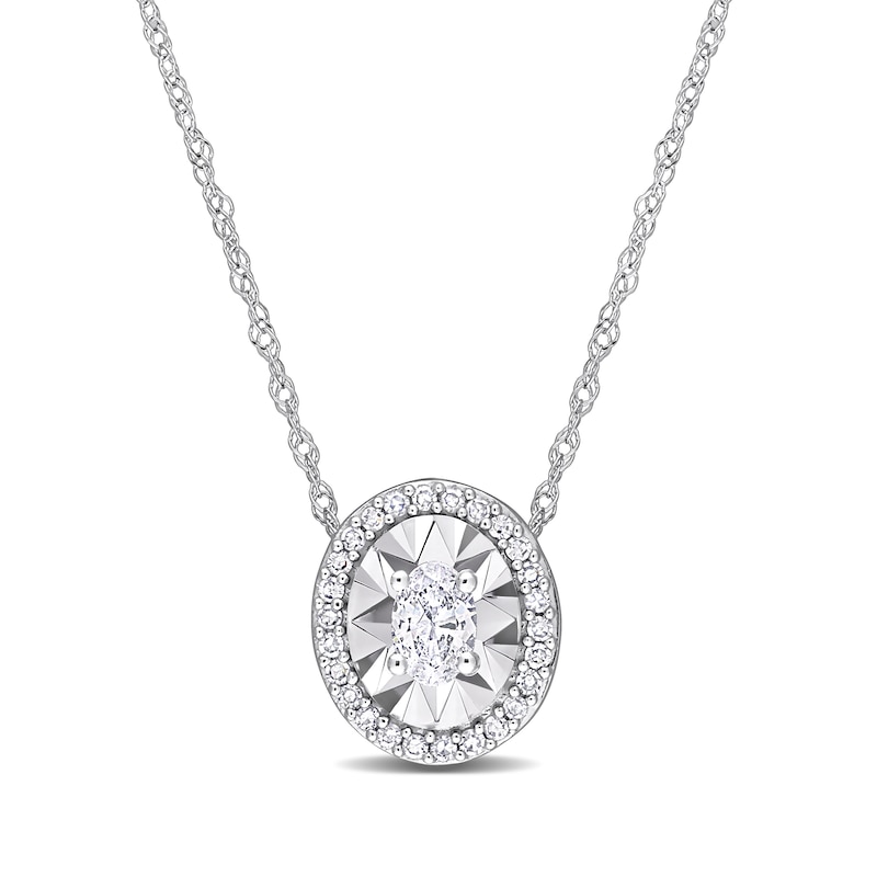 Main Image 1 of 1/4 CT. T.W. Oval Diamond Frame Pendant in 14K White Gold - 17"