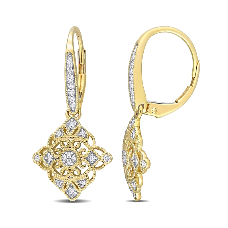 1/5 CT. T.W. Diamond Milgrain Lace VintageStyle Drop Earrings in 10K Gold Zales