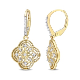 1/6 CT. T.W. Diamond Milgrain Flower Vintage-Style Drop Earrings in 10K Gold